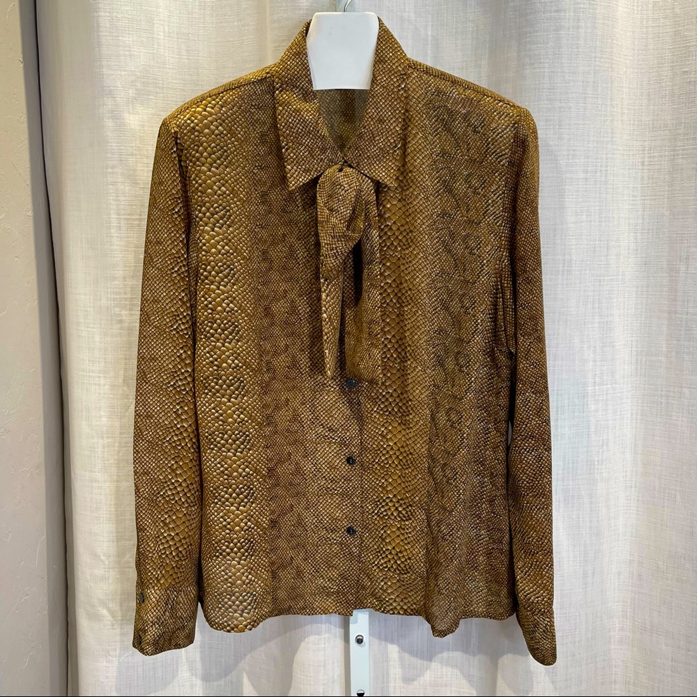 Rafaella | Blouse w|Separate Bow Tie |  Caramel/Cream/Black | Snake  Print | 14